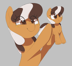 Size: 1148x1050 | Tagged: safe, artist:thebatfang, derpibooru import, oc, oc only, oc:s'mare, earth pony, food pony, original species, pony, cute, earth pony oc, eye clipping through hair, female, food, freckles, gray background, hoof hold, mare, plushie, ponified, pony plushie, simple background, smiling