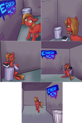 Size: 1502x2254 | Tagged: safe, artist:jitterbugjive, derpibooru import, oc, oc:pun, earth pony, ask, ask pun, book, solo, trash can