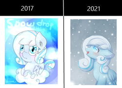 Size: 1843x1335 | Tagged: safe, artist:dddreamdraw, derpibooru import, oc, oc only, oc:snowdrop, pegasus, pony, 2017, 2021, art progress, blushing, female, looking up, open mouth, wings