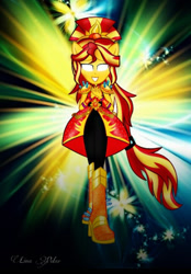 Size: 828x1189 | Tagged: safe, artist:mira.veike, derpibooru import, sunset shimmer, equestria girls, boots, crystal guardian, glowing, glowing eyes, high heel boots, shoes, simple background, solo, transparent background