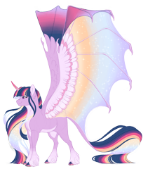 Size: 4600x5206 | Tagged: safe, artist:gigason, derpibooru import, princess twilight 2.0, twilight sparkle, twilight sparkle (alicorn), alicorn, pony, the last problem, bat wings, colored wings, ethereal mane, hybrid wings, large wings, leonine tail, multicolored wings, older, older twilight, simple background, solo, starry mane, tail, transparent background, wings