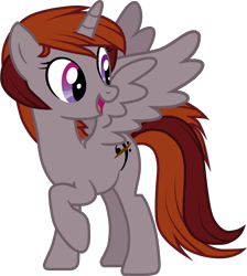 Size: 1244x1389 | Tagged: safe, artist:whatdoyouwantpaul, derpibooru exclusive, derpibooru import, oc, oc only, oc:funny jo, alicorn, pony, alicorn oc, alicorn wings, cutie mark, heterochromia, horn, raised hoof, raised leg, simple background, smiling, solo, spread wings, transparent background, vector, wings