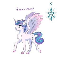 Size: 1200x1200 | Tagged: safe, artist:cocadoodles1, derpibooru import, princess flurry heart, alicorn, pony, cloven hooves, female, mare, name, older, older flurry heart, simple background, solo, spread wings, white background, wings