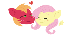 Size: 1000x500 | Tagged: safe, artist:laescbr, derpibooru import, edit, big macintosh, fluttershy, earth pony, pegasus, pony, blushing, cute, duo, female, floating heart, floating wings, fluttermac, heart, macabetes, male, outline, shipping, shyabetes, simple background, straight, transparent background, white outline, wings