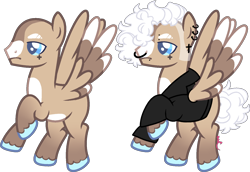 Size: 1510x1040 | Tagged: safe, artist:kurosawakuro, derpibooru import, oc, pegasus, pony, bald, base used, clothes, colored wings, magical gay spawn, male, multicolored wings, nose piercing, nose ring, offspring, parent:double diamond, parent:dumbbell, piercing, simple background, solo, stallion, transparent background, wings