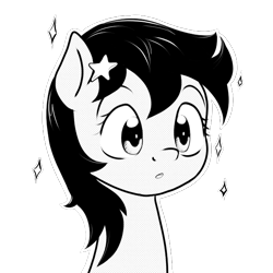 Size: 651x651 | Tagged: safe, artist:anonymous, derpibooru import, star dancer, earth pony, pony, my little pony: the manga, bust, cute, female, mare, monochrome, open mouth, portrait, simple background, solo, style emulation, transparent background