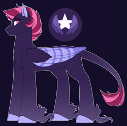 Size: 1811x1800 | Tagged: safe, artist:purplegrim40, derpibooru import, oc, oc only, hybrid, pegasus, pony, hoof fluff, interspecies offspring, male, offspring, parent:discord, parent:twilight sparkle, parents:discolight, pegasus oc, purple background, simple background, stallion, wigns