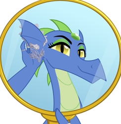 Size: 767x784 | Tagged: safe, artist:queencold, derpibooru import, oc, oc only, oc:frazzle, dragon, dragon oc, dragoness, female, jewelry, mirror, simple background, solo, teenaged dragon, transparent background