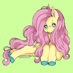 Size: 2000x2000 | Tagged: safe, artist:hollythehuman, derpibooru import, fluttershy, pony, green background, simple background, solo