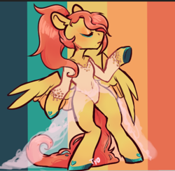 Size: 708x688 | Tagged: safe, artist:tyotheartist, derpibooru import, fluttershy, pegasus, pony, bipedal, clothes, dress, eyes closed, female, ponytail, solo