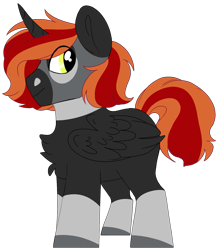 Size: 1365x1549 | Tagged: safe, artist:moonert, derpibooru import, oc, oc only, alicorn, pony, alicorn oc, chest fluff, colored hooves, eye clipping through hair, horn, male, simple background, smiling, solo, stallion, transparent background, wings