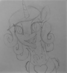 Size: 522x569 | Tagged: safe, artist:mjangelvortex, derpibooru import, princess cadance, queen chrysalis, alicorn, changeling, canterlot wedding 10th anniversary, disguise, disguised changeling, fake cadance, fangs, female, forked tongue, lidded eyes, mare, slit eyes, solo, traditional art, wip