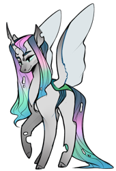 Size: 1361x2000 | Tagged: safe, artist:ryrxian, derpibooru import, oc, oc only, changeling, changeling queen, changepony, changeling queen oc, magical lesbian spawn, offspring, parent:princess celestia, parent:queen chrysalis, parents:chryslestia, raised hoof, raised leg, simple background, solo, transparent background