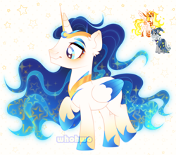 Size: 3144x2776 | Tagged: safe, artist:whohwo, derpibooru import, daybreaker, star swirl the bearded, alicorn, pony, unicorn, base used, ethereal mane, female, fusion, hoof shoes, makeup, male, mane of fire, mare, stallion, starry mane