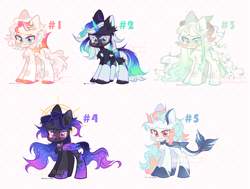 Size: 2680x2022 | Tagged: safe, artist:whohwo, derpibooru import, oc, oc only, bat pony, original species, pegasus, pony, shark, shark pony, unicorn, base used, bat pony oc, bat wings, ethereal mane, female, horn, makeup, mare, pegasus oc, smiling, starry mane, unicorn oc, wings