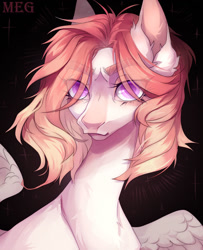 Size: 1280x1578 | Tagged: safe, artist:meggychocolatka, derpibooru import, oc, oc only, pegasus, pony, black background, bust, ear fluff, ears, eye clipping through hair, eyelashes, female, mare, pegasus oc, simple background, solo