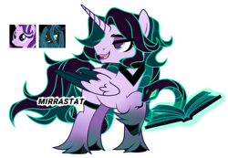 Size: 1280x885 | Tagged: safe, artist:mirrastat, derpibooru import, queen chrysalis, starlight glimmer, oc, alicorn, pony, unicorn, alicorn oc, base used, book, colored wings, female, horn, looking back, magical lesbian spawn, male, mare, offspring, parent:queen chrysalis, parent:starlight glimmer, simple background, stallion, transparent background, two toned wings, unshorn fetlocks, wings