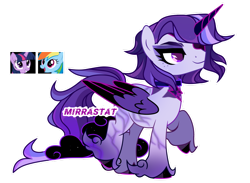 Size: 1280x938 | Tagged: safe, artist:mirrastat, derpibooru import, oc, alicorn, pegasus, pony, alicorn oc, base used, colored wings, feathered fetlocks, female, horn, magical lesbian spawn, male, mare, offspring, parent:rainbow dash, parent:twilight sparkle, parents:twidash, raised hoof, raised leg, simple background, stallion, transparent background, two toned wings, unshorn fetlocks, wings