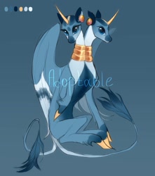 Size: 953x1080 | Tagged: safe, artist:pessadie, derpibooru import, oc, oc only, alicorn, pony, alicorn oc, blue background, conjoined, horn, neck rings, simple background, solo, wings