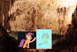 Size: 1744x1172 | Tagged: safe, artist:darlycatmake, derpibooru import, scootaloo, pegasus, awesome, cave, cavern, cro-marmot, crossover, cute, cutealoo, happy, happy tree friends, older, older scootaloo, touching
