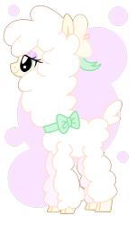 Size: 949x1569 | Tagged: safe, artist:shokka-chan, derpibooru import, oc, oc only, oc:daisy maisy, alpaca, g4, bow, bowtie, cloven hooves, flower, flower in hair, fluffy, long neck, show accurate, simple background, solo, tall, transparent background