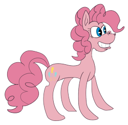 Size: 872x856 | Tagged: safe, artist:jbond, derpibooru import, pinkie pie, earth pony, pony, anatomically incorrect, cuphead, female, mare, parody, rubber hose animation, simple background, smiling, solo, style emulation, transparent background, wtf