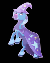 Size: 640x800 | Tagged: safe, artist:plasmaticia, derpibooru import, trixie, pony, unicorn, clove hooves, looking at you, open mouth, rearing, smiling, solo, unshorn fetlocks