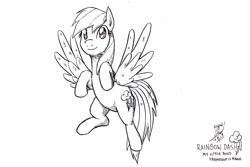 Size: 1999x1333 | Tagged: safe, artist:digiral, derpibooru import, rainbow dash, pegasus, pony, 2016, backwards cutie mark, female, mare, monochrome