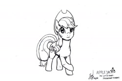 Size: 2000x1333 | Tagged: safe, artist:digiral, derpibooru import, applejack, earth pony, pony, 2016, applejack's hat, clothes, cowboy hat, female, hat, mare, monochrome, solo