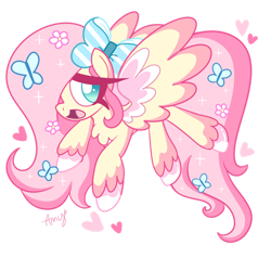 Size: 1280x1280 | Tagged: safe, artist:ammerss, derpibooru import, fluttershy, butterfly, pegasus, pony, bow, cute, flower, hair bow, no pupils, shyabetes, simple background, solo, transparent background
