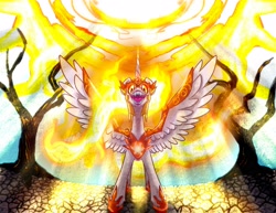 Size: 3300x2550 | Tagged: safe, artist:leadhooves, derpibooru import, daybreaker, alicorn, pony, female, high res, looking at you, mare, open mouth, sharp teeth, solo, spread wings, teeth, wings