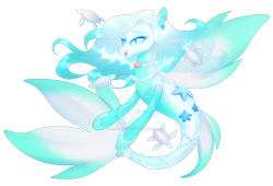 Size: 1083x738 | Tagged: safe, artist:cupidauctions, derpibooru import, oc, oc only, fish, seapony (g4), blue eyes, clothes, colored pupils, cute, deviantart watermark, dorsal fin, eyelashes, female, fin wings, fins, fish tail, flowing mane, flowing tail, jewelry, lidded eyes, mare, mermay, necklace, obtrusive watermark, open mouth, pearl necklace, seashell, see-through, simple background, smiling, solo, starfish, tail, transparent background, watermark, white mane, wings