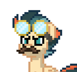 Size: 388x363 | Tagged: safe, derpibooru import, oc, oc only, oc:turbo swifter, pony, facial hair, goggles, male, moustache, pony town, simple background, solo, stallion, transparent background