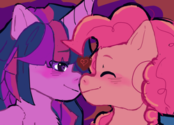 Size: 5700x4100 | Tagged: safe, artist:ariadsands, derpibooru import, pinkie pie, twilight sparkle, twilight sparkle (alicorn), alicorn, earth pony, pony, absurd resolution, blushing, boop, bust, duo, duo female, eyes closed, female, lesbian, mare, noseboop, shipping, smiling, twinkie