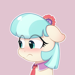 Size: 2865x2865 | Tagged: safe, artist:happy p, derpibooru import, coco pommel, earth pony, pony, blushing, ears, female, floppy ears, mare, outline, solo, white outline