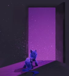 Size: 1920x2120 | Tagged: safe, artist:wyvernthedragon, derpibooru import, princess luna, alicorn, pony, door, night, rear view, solo