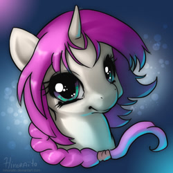 Size: 600x600 | Tagged: safe, artist:hinoraito, derpibooru import, oc, oc only, oc:quill, pony, unicorn, braid, bust, female, mare, portrait, solo