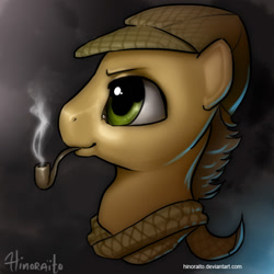 Size: 600x600 | Tagged: safe, artist:hinoraito, derpibooru import, oc, oc only, pony, bust, clothes, hat, male, pipe, portrait, scarf, smoking, solo, stallion