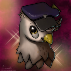 Size: 600x600 | Tagged: safe, artist:hinoraito, derpibooru import, oc, oc only, griffon, bust, hat, mailmare hat, portrait, solo