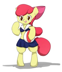 Size: 1060x1213 | Tagged: safe, artist:up_p_ab, derpibooru import, apple bloom, earth pony, pony, beach ball, bipedal, clothes, female, filly, foal, simple background, white background