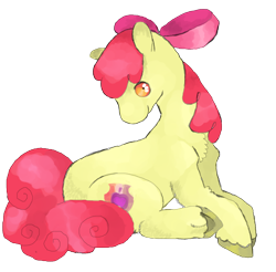 Size: 1016x1000 | Tagged: safe, anonymous artist, derpibooru import, apple bloom, earth pony, pony, female, filly, foal, simple background, sitting, smiling, solo, transparent background, unshorn fetlocks