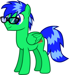 Size: 1157x1259 | Tagged: safe, artist:eclipsethings, derpibooru import, oc, oc only, oc:doc anubis, pegasus, pony, closed mouth, cutie mark, folded wings, full body, glasses, hooves, male, pegasus oc, show accurate, simple background, smiling, solo, stallion, stallion oc, standing, tail, transparent background, two toned mane, two toned tail, vector, wings