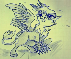 Size: 1299x1080 | Tagged: safe, artist:sechst_himmel, derpibooru import, gilda, griffon, female, solo, traditional art, wings