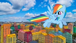 Size: 1280x720 | Tagged: safe, derpibooru import, rainbow dash, pegasus, pony, building, city, female, giantess, highrise ponies, irl, kyiv, macro, mare, photo, ponies in real life, real in rio, ukraine