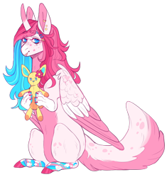 Size: 1876x1999 | Tagged: safe, artist:sleepy-nova, derpibooru import, oc, oc:lily wolf, alicorn, original species, pony, augmented, augmented tail, female, mare, paws, plushie, simple background, solo, tail, tongue, tongue out, transparent background