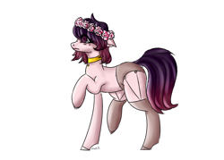 Size: 2800x2000 | Tagged: safe, alternate version, artist:dillice, derpibooru import, oc, oc only, earth pony, pony, background removed, choker, clothes, earth pony oc, female, floral head wreath, flower, mare, panties, signature, simple background, socks, solo, underwear, white background