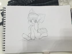 Size: 2048x1536 | Tagged: safe, artist:up_p_ab, derpibooru import, apple bloom, earth pony, pony, female, filly, foal, irl, pencil drawing, photo, sketch, solo, traditional art