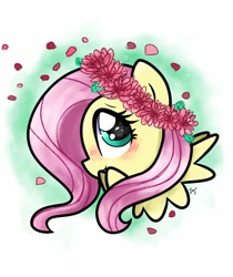 Size: 862x1024 | Tagged: source needed, safe, artist:silver meadow, derpibooru import, fluttershy, pegasus, pony, female, floral head wreath, flower, solo