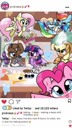 Size: 577x1024 | Tagged: safe, artist:silver meadow, derpibooru import, applejack, fluttershy, pinkie pie, rainbow dash, rarity, twilight sparkle, twilight sparkle (alicorn), alicorn, earth pony, pegasus, pony, unicorn, baking, female, instagram, mane six, mare