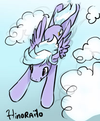 Size: 508x615 | Tagged: safe, artist:hinoraito, derpibooru import, cloudchaser, pegasus, pony, cloud, flying, solo